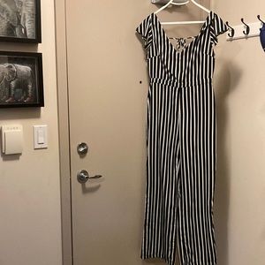 Black/cream striped jumpsuit